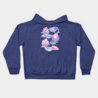 Whales & Fish Swimming Within Dreamy Pink & Purple Clouds Kids Hoodie